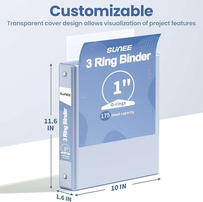 SUNEE 3 Ring Binder 1 Inch 1 Pack, Haze Blue - Image 7