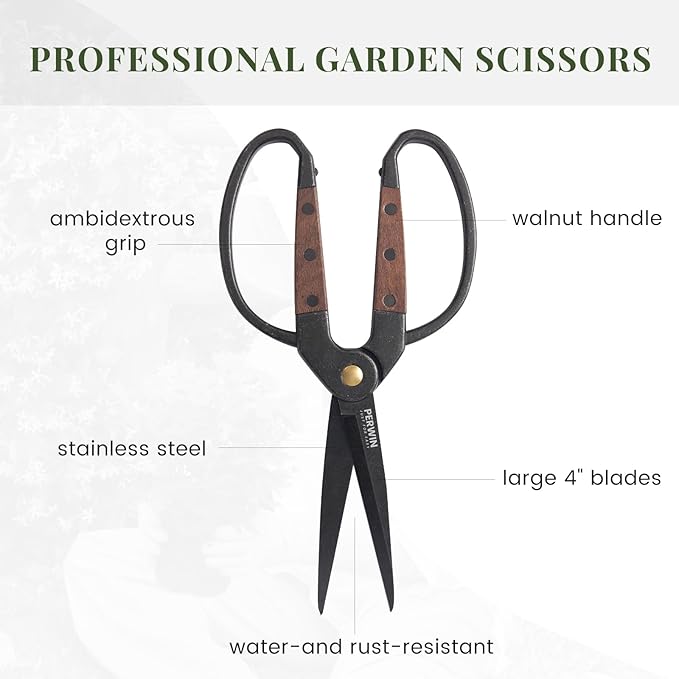 PERWIN Garden Flower Bonsai Scissors, Walnut Wide Handles Pruning Gardening - Image 4
