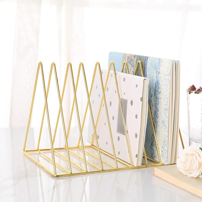Sooyee 9 Slot Gold Magazine Holder, Desktop File Sorter Organizer Triangle - Image 4