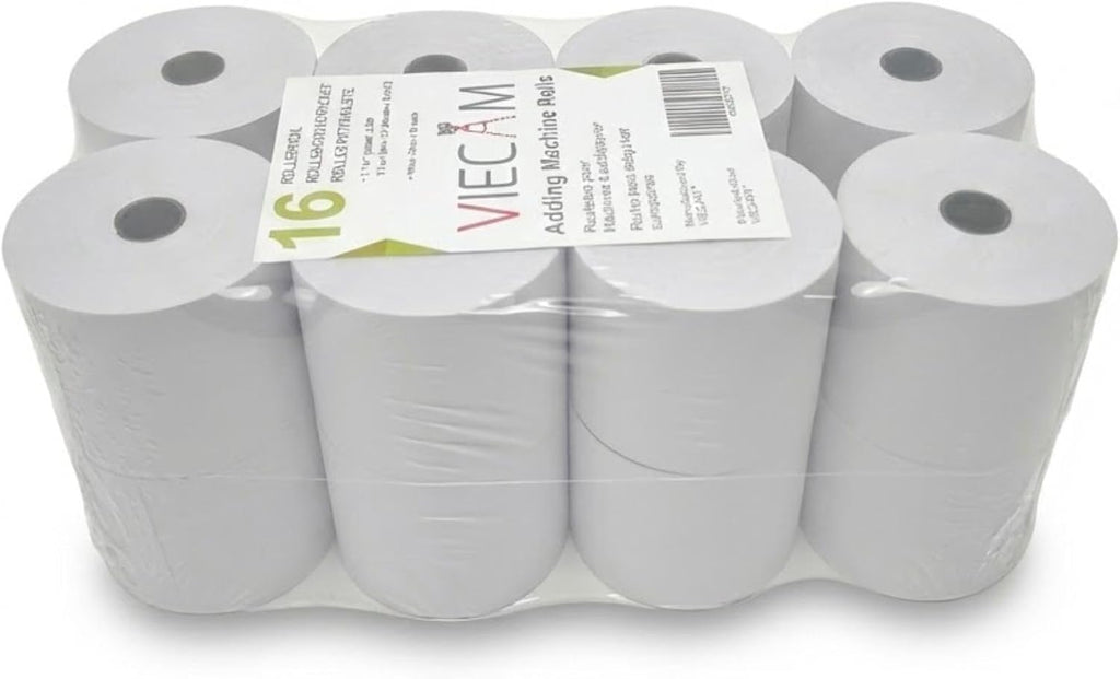 2 1/4" x 150' White Adding Machine Paper Rolls – One Ply Register/Calculator/10-Key Paper for Printing Calculators and Registers – 16 Rolls