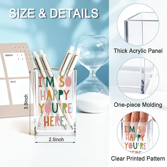 QYUVK I'm So Happy You're Here Acrylic Cosmetic Pencil Holder Cup, Funny Boho - Image 2