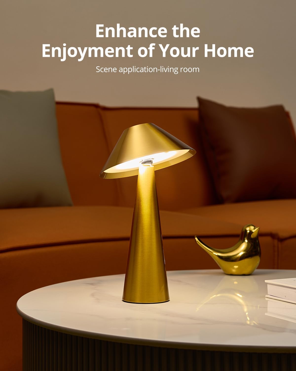 Bojim Rechargeable Cordless Table Lamp, Gold LED Battery Operated Wireless Ta...