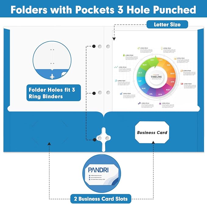 Two Pocket Portfolio Folders, PANDRI 60 Pack 3 Hole Punched 2 Pocket Folders - Image 3