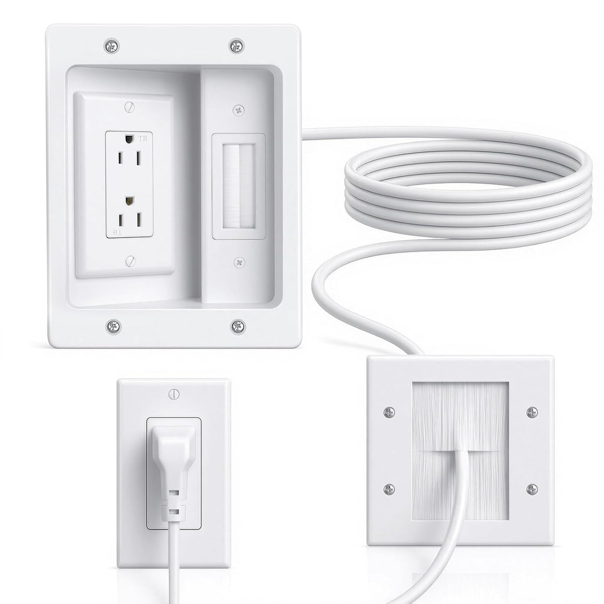 in Wall Cable Management Kit with Recessed Outlet Box, TV Cord Hider & Co...