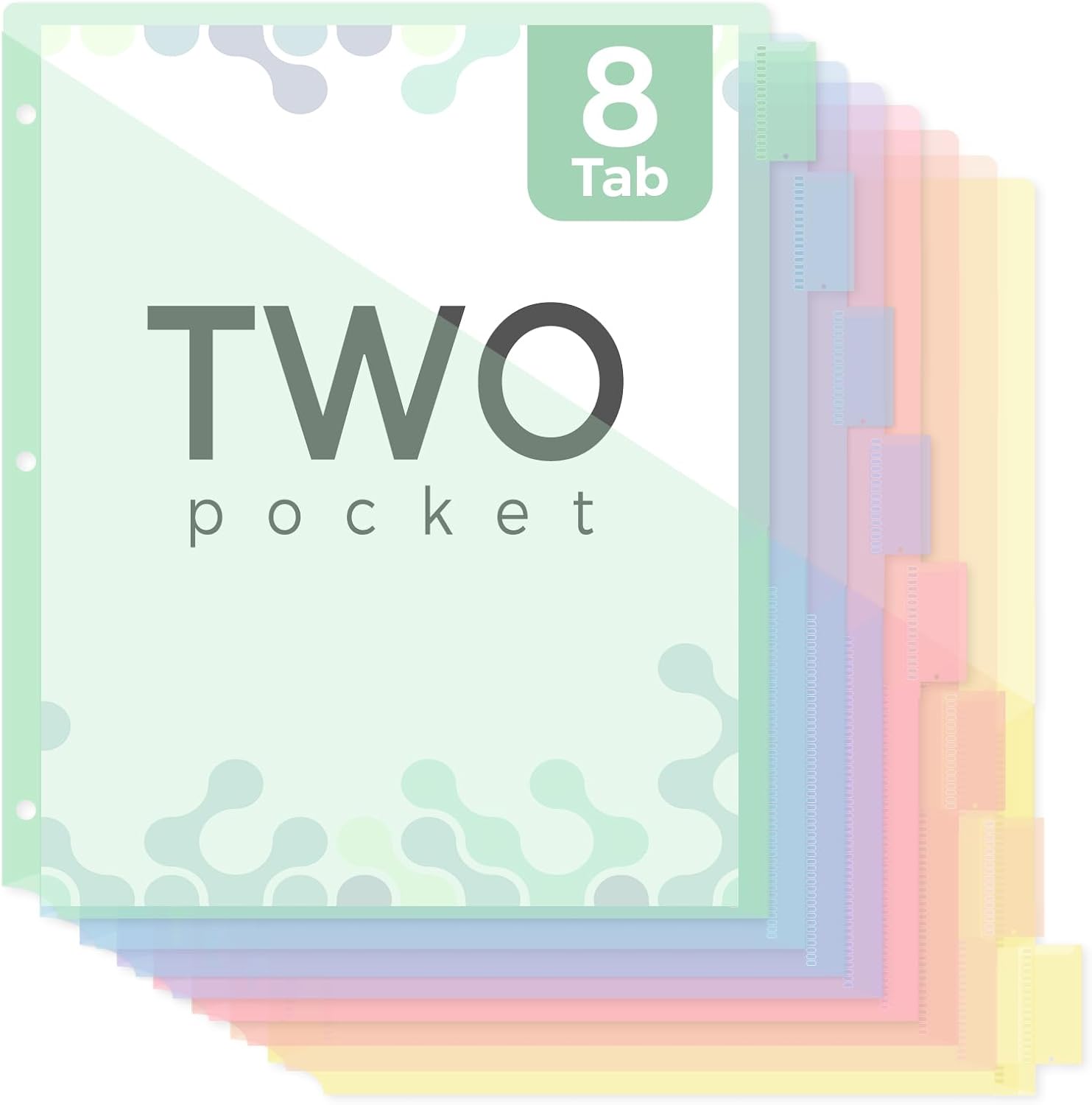 SKYDUE Pastel Binder Dividers with Tabs and Pockets - Soft Plastic Dividers for 3 Ring Binder, Includes 16 Blank Index Labels, for School & Office Organization, Green