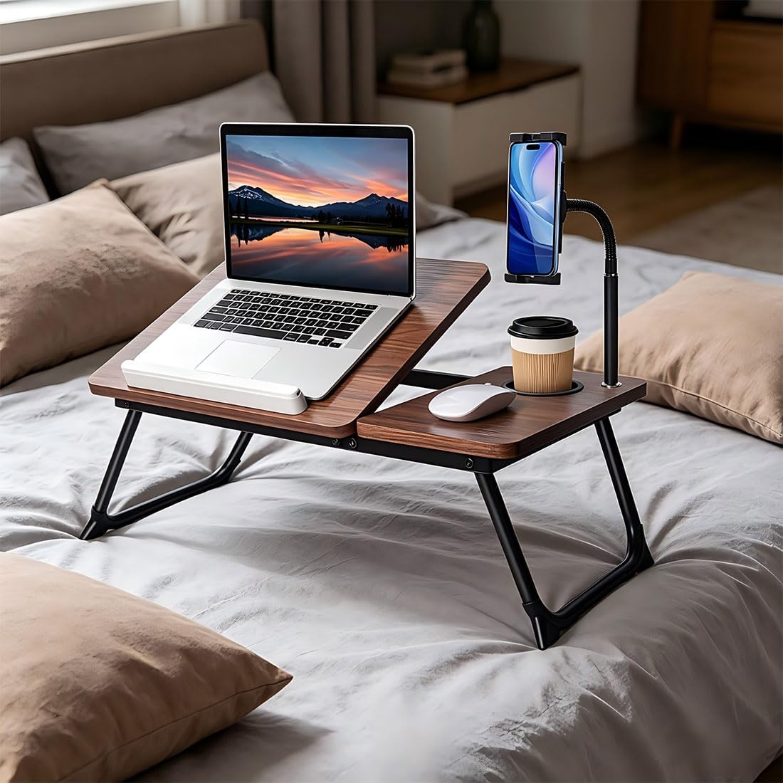 wishacc Lap Desk for Bed, Foldable Laptop Bed Tray Table with Independent Adj...