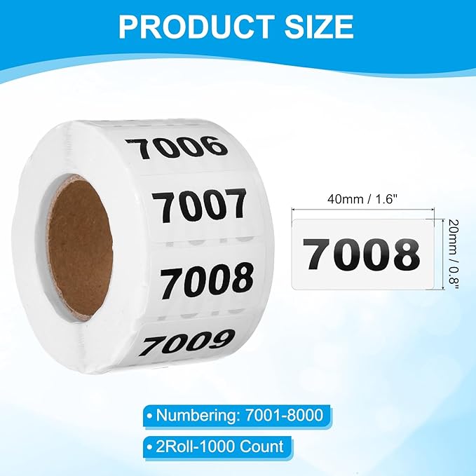 PATIKIL 0.8 x 1.6 Inch Inventory Number Sticker, 2 Roll 7001 to 8000 - Image 2