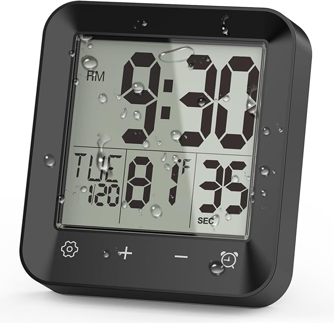 Wisoee Waterproof Shower Clock Timer, Bathroom Clock by Wisoee
