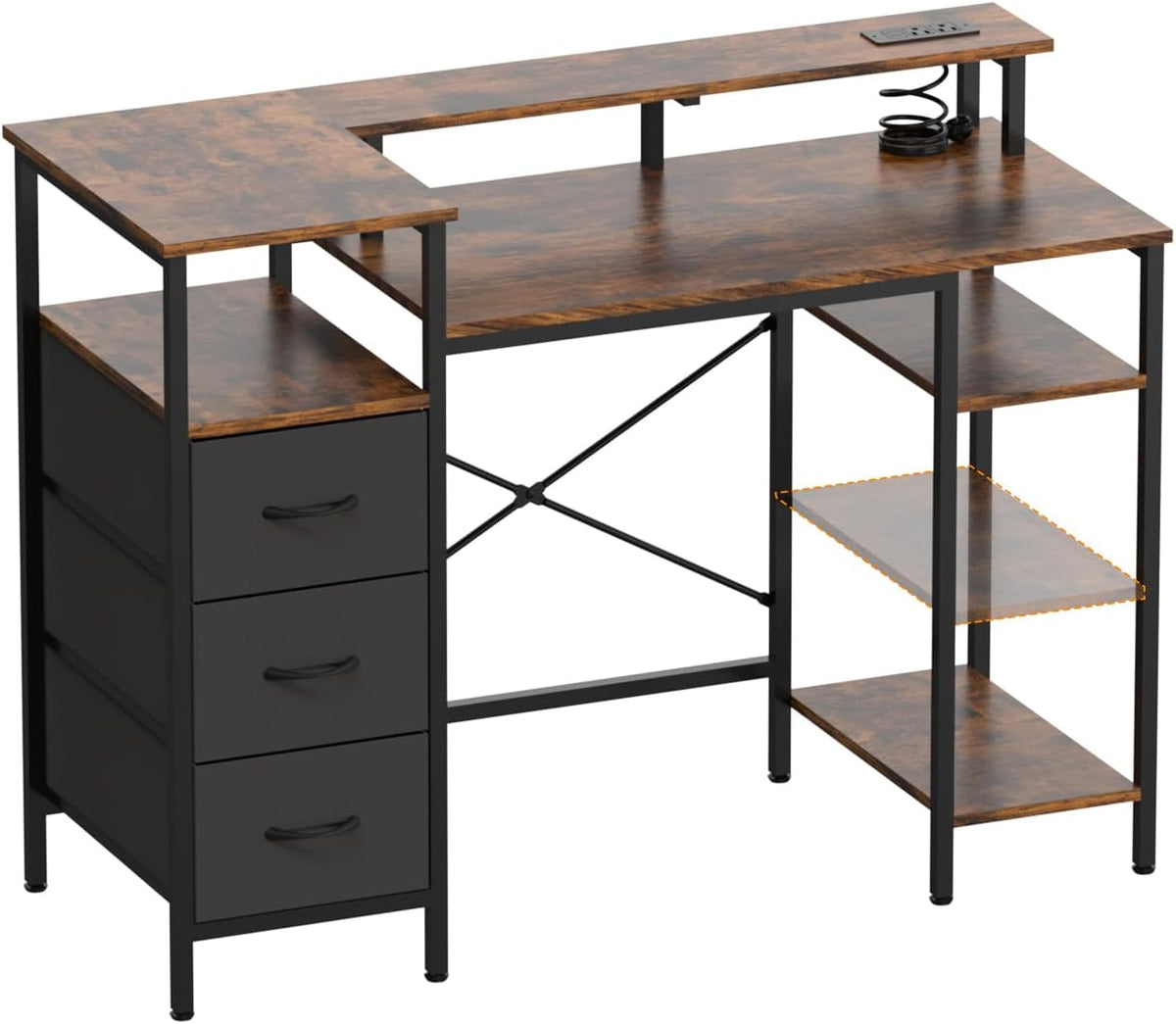 VINGLI 47" L-Shaped Gaming Desk, Fabric Drawers, Storage Shelves