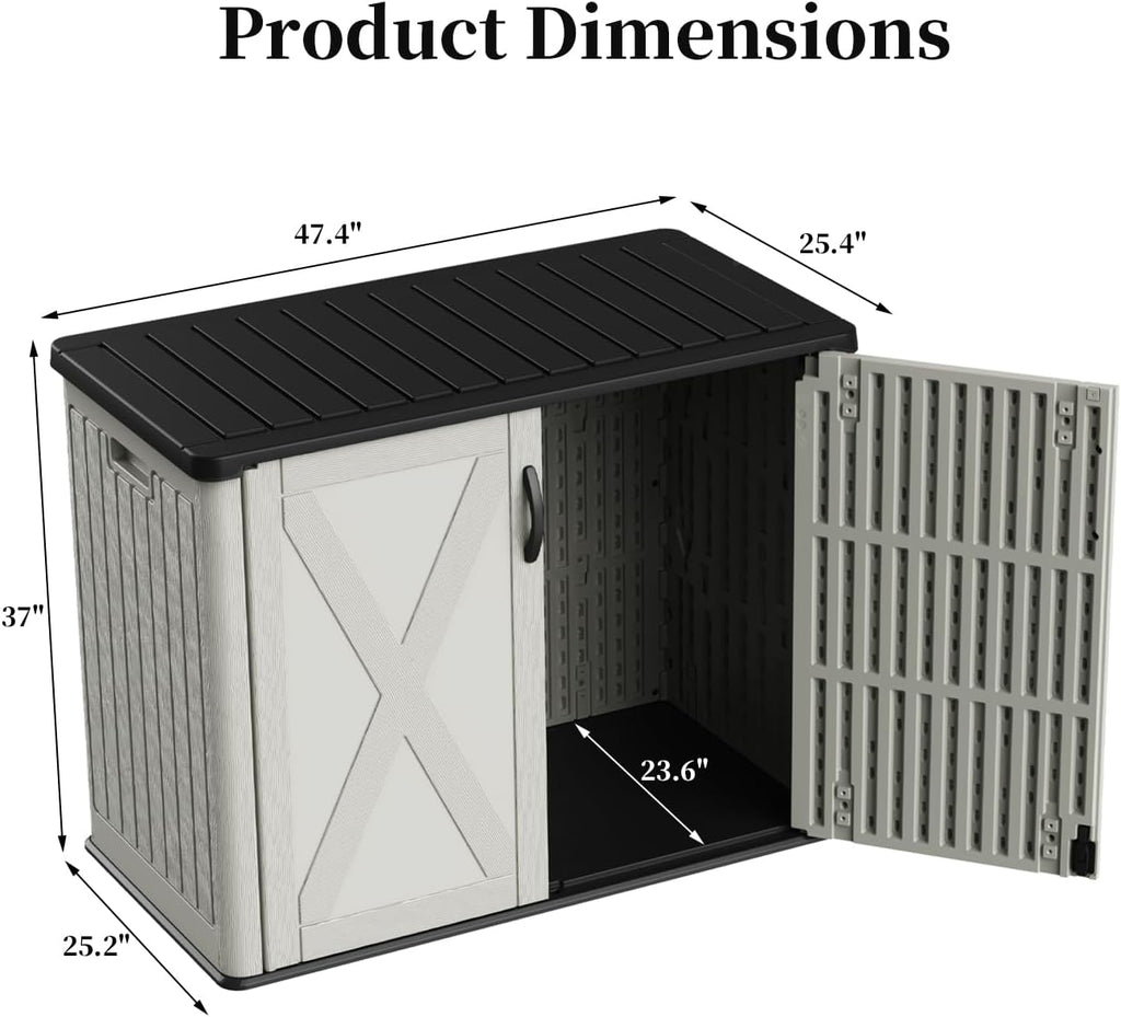 patiowell resin outdoor storage cabinet, 26 cu.ft horizontal, front angle view