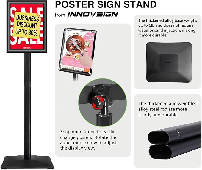 INNOVSIGN Heavy Duty Adjustable Pedestal Poster Sign Stand, 8.5x11 Aluminum - Image 2