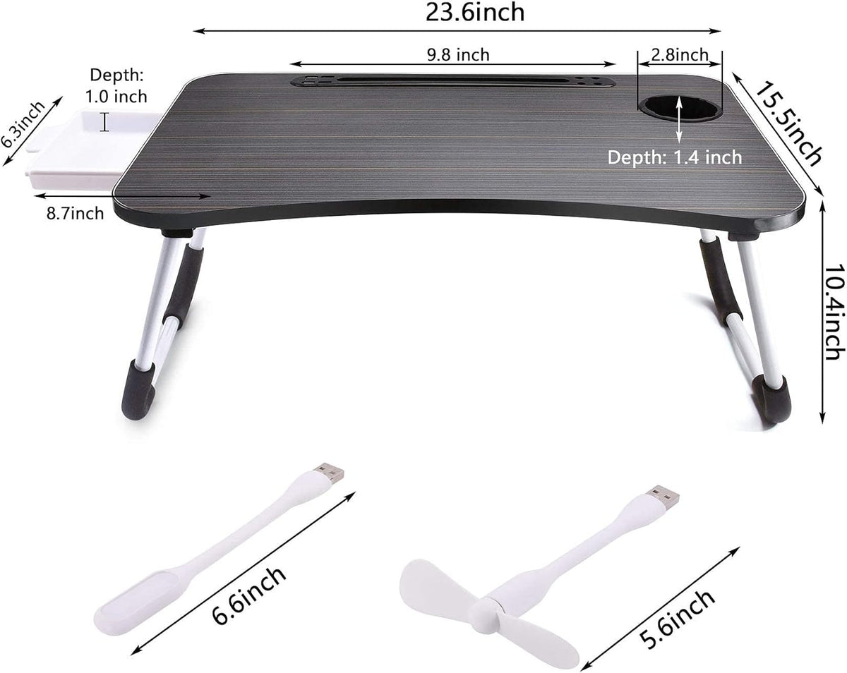Slendor Bed Desk for Laptop and Writing with Storage, Cup Holder, Light