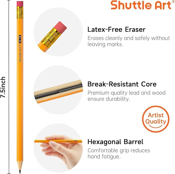 Shuttle Art Wood-Cased #2 HB Pencils, 600 Pack Sharpened Yellow Pencils - Image 2