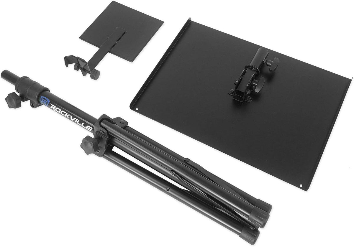 Rockville RLS68 Adjustable DJ Laptop, Tablet Tripod Stand with Dual Trays