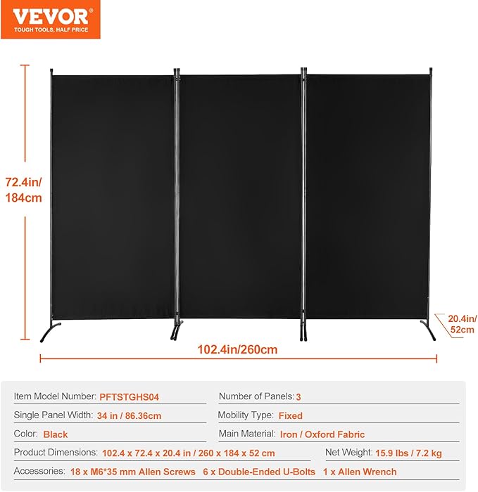 VEVOR Room Divider, 3 Panel Room Divider, Folding Privacy Screen and Portable - Image 7