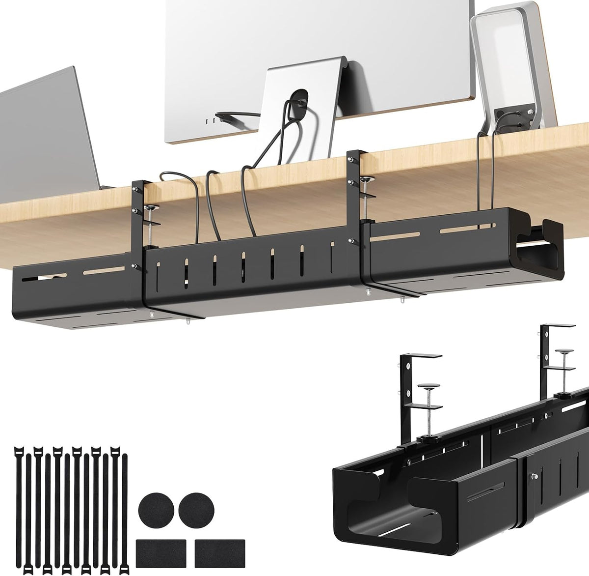 Under Desk Cable Management Tray,Expandable 25.2" – 38.6",Black
