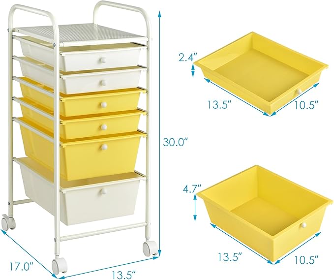 Giantex 6 Storage Drawer Cart Rolling Organizer Cart - Image 3