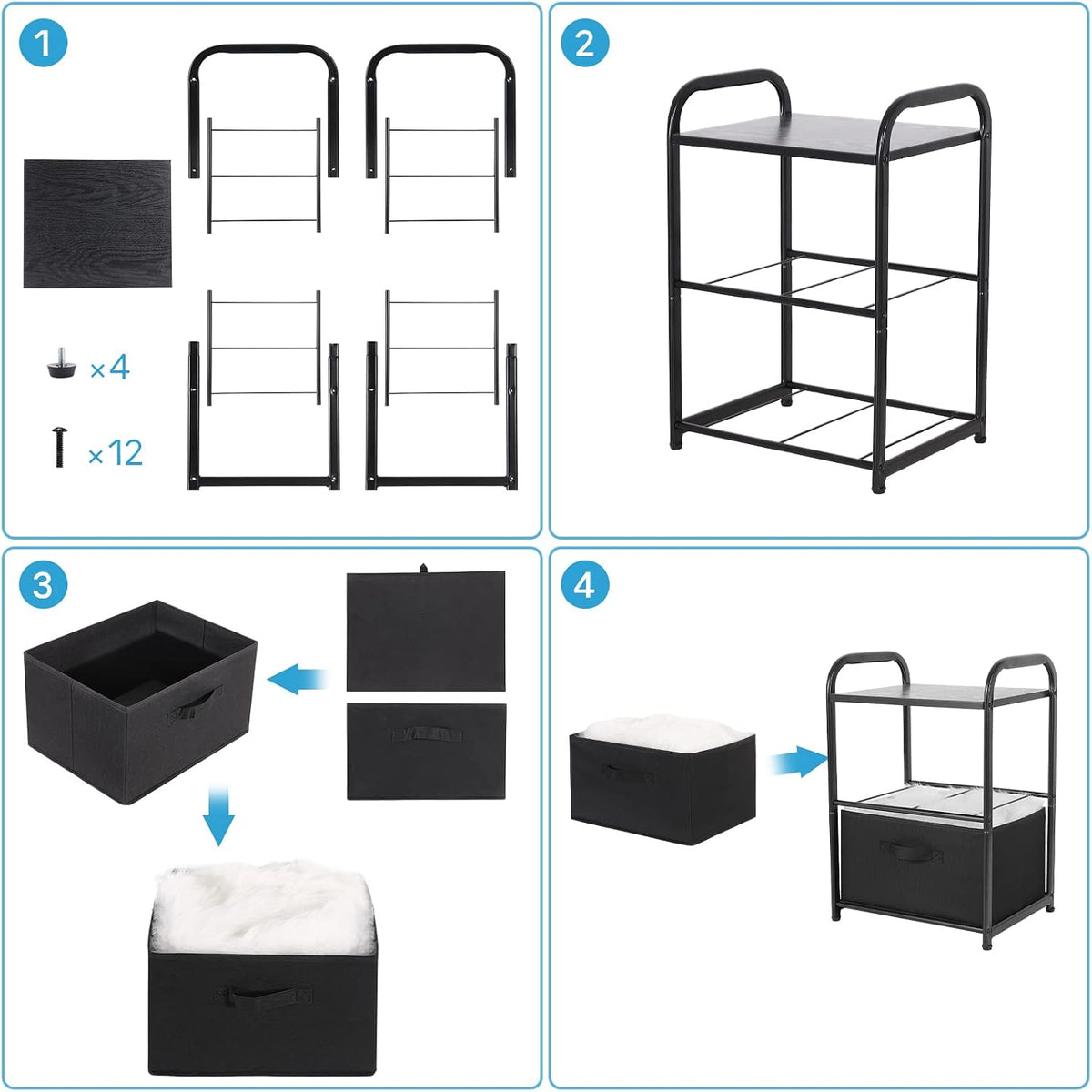 MAX Houser 2 Drawer Wide Fabric Dresser Storage Organizer Unit, Black