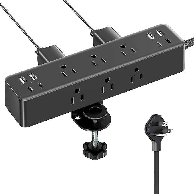 Flat Plug Desk Clamp Power Strip 10FT, 24W Total Charging Station, Desk Edge by AcozvinPowerStrip