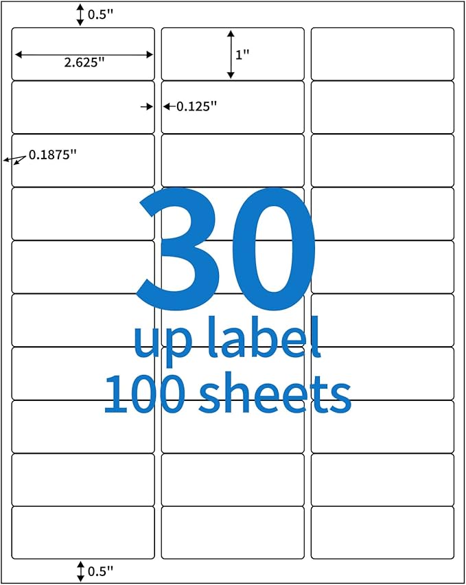 BESTEASY 30-up 100 Sheets 1" X 2-5/8" Address Shipping Labels by BESTEASYLABELPRINTER