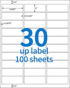 BESTEASY 30-up 100 Sheets 1" X 2-5/8" Address Shipping Labels by BESTEASYLABELPRINTER
