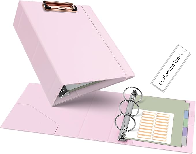 Ospelelf Mini 3 Ring Binder 5.5" x 8.5", 2 Inch Clipboard Binder by OspelelfOfficeSupplies