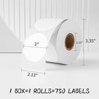 MFLABEL 2" 750 Labels White Circle Direct Thermal Stickers Labels Roll - Image 2