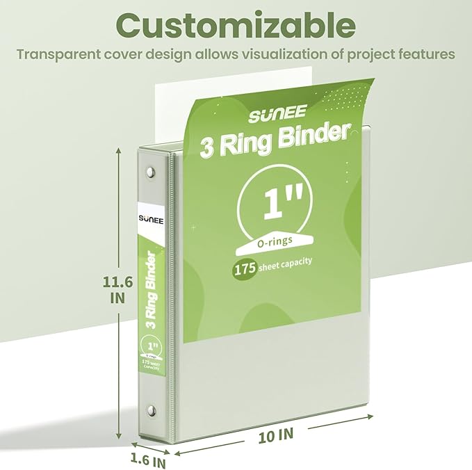 SUNEE 3 Ring Binder 1 Inch 1 Pack, Sage Green - Image 7
