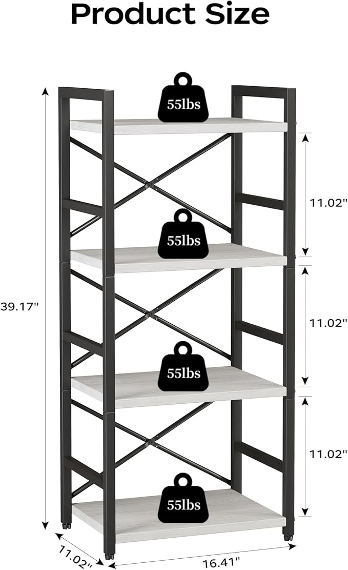 Homeiju 4 Tier Small White Metal Bookcase - Image 3