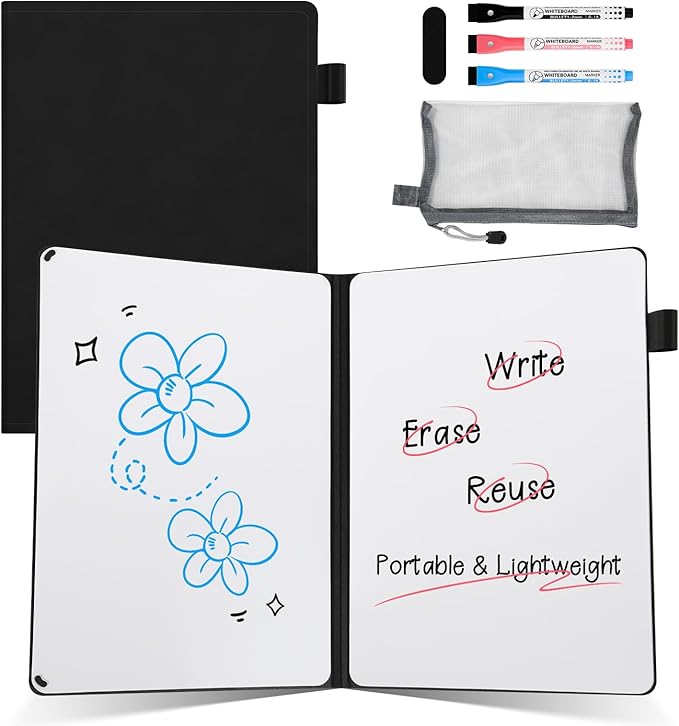 AGM Portable White Board Dry Erase Notebook, 8.4" x 6" Double Sided Folding by AGM