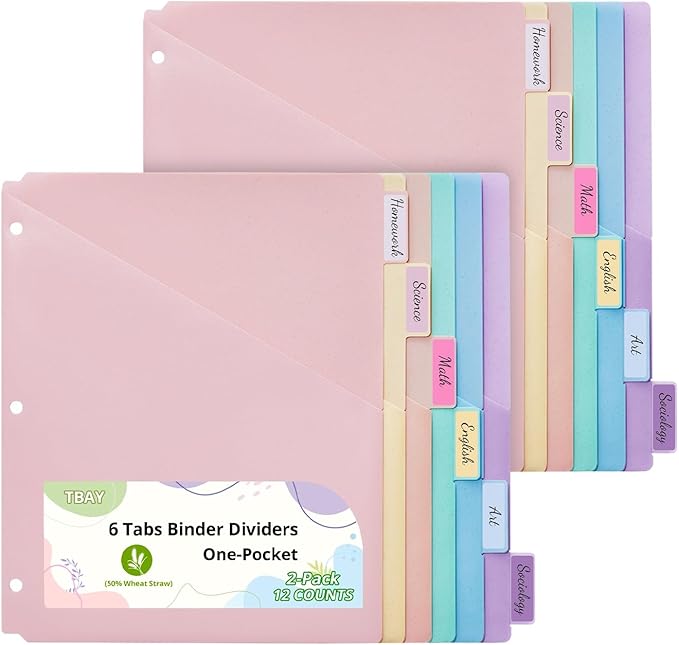 6-Tab Letter Size Dividers for 3 Ring Binder, Wheat Straw Binder Dividers by Unknown