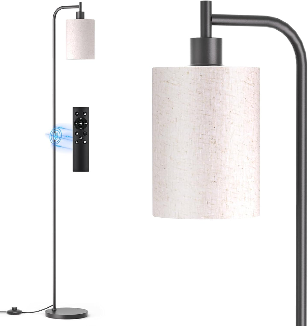 sibrille floor lamp with linen shade, dimmable tall, front angle view