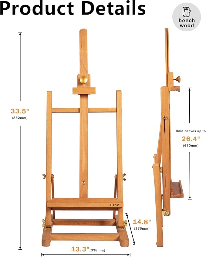 DJAR H- Frame Tabletop Painting Easel, Adjustable Solid Beech Wood Desktop Art - Image 2