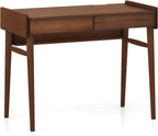 Tangkula Bamboo Mid Century Desk with 2 Storage Drawers, Home Office Study Writing Desk with Shelf & Cable Management Groove, Home Office Desk for Working & Learning (Brown)