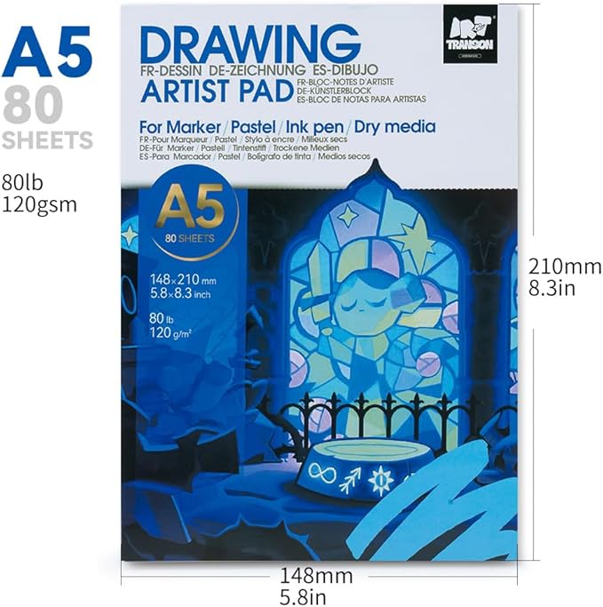 TRANSON Artist Mix Media Sketchbook Marker Pad, 5.8”x8.3” 80 Sheets A5 Art - Image 4
