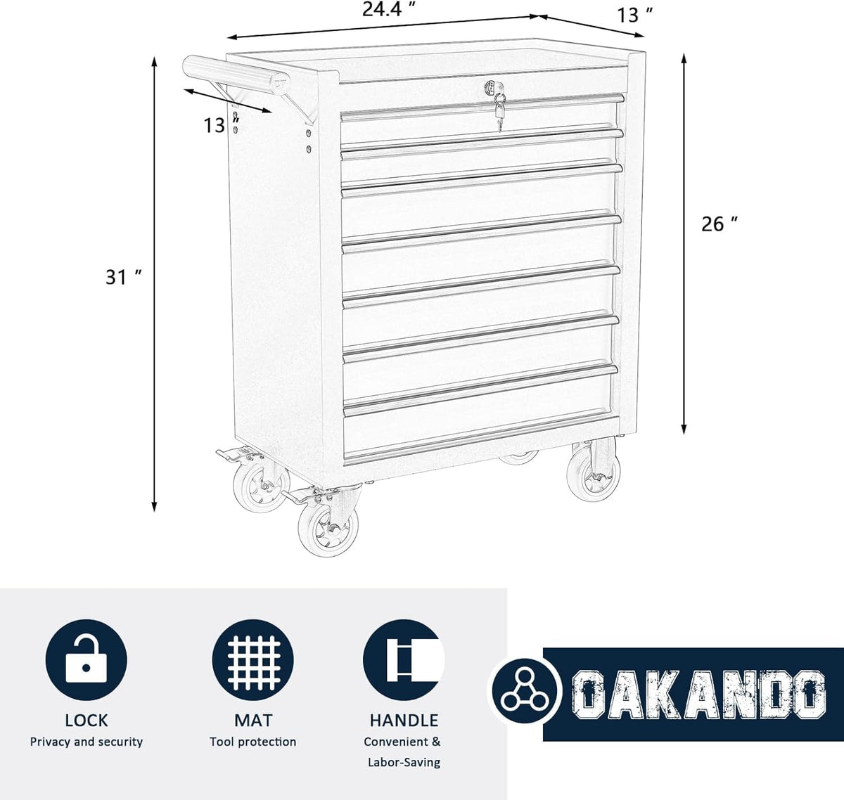 7-Drawer Metal Rolling Tool Chest with Wheels,Tool Storage Cabinet with Locki...