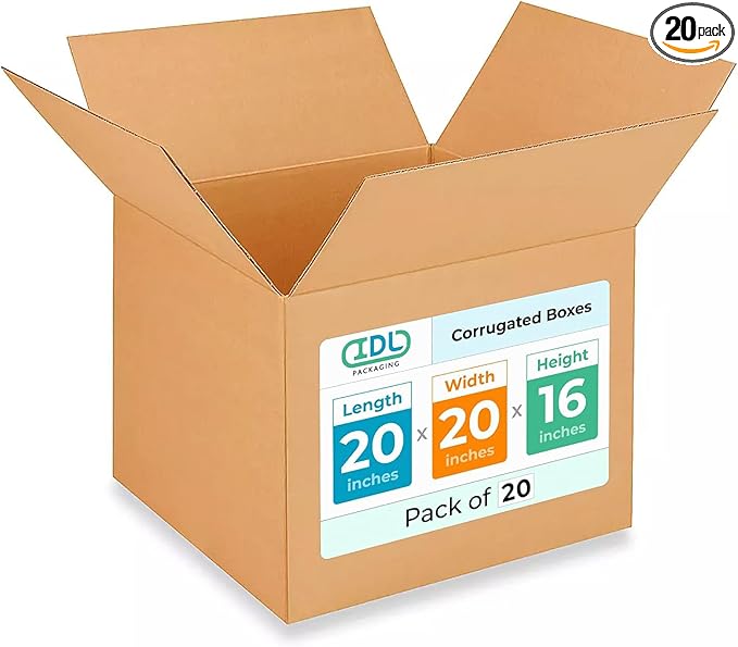 Extra Large Shipping & Moving Boxes 20"L x 20"W x 16"H by IDLPackaging