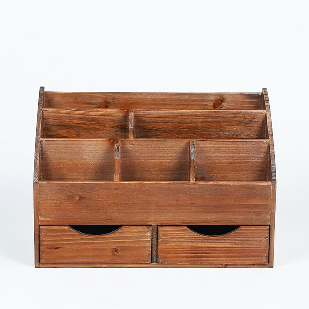 Rustic Brown Wooden Desk Organizer