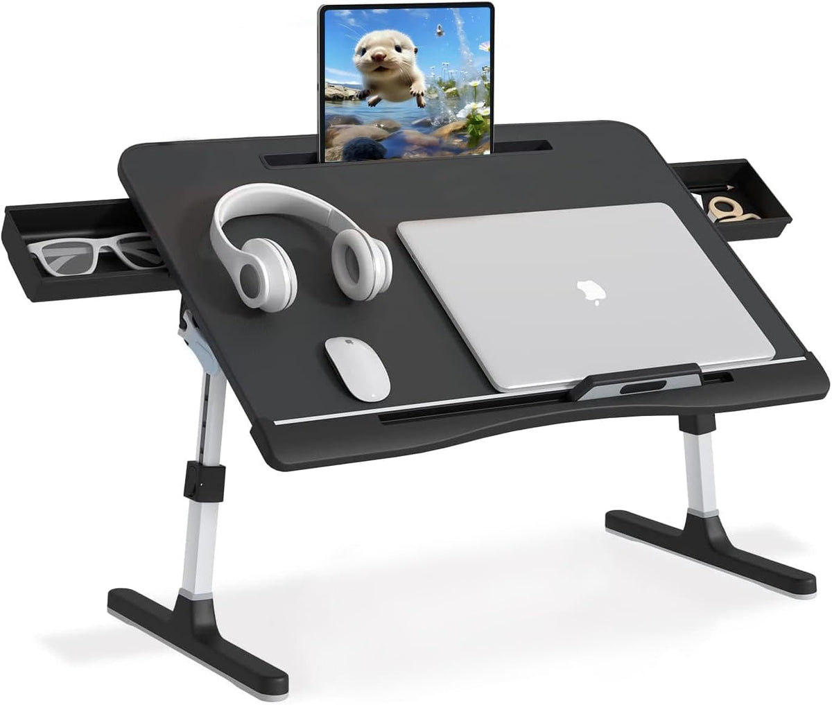 Bed Desk for Laptop, Adjustable Lap Desk with 2 Storage Drawers, Premium PVC ...