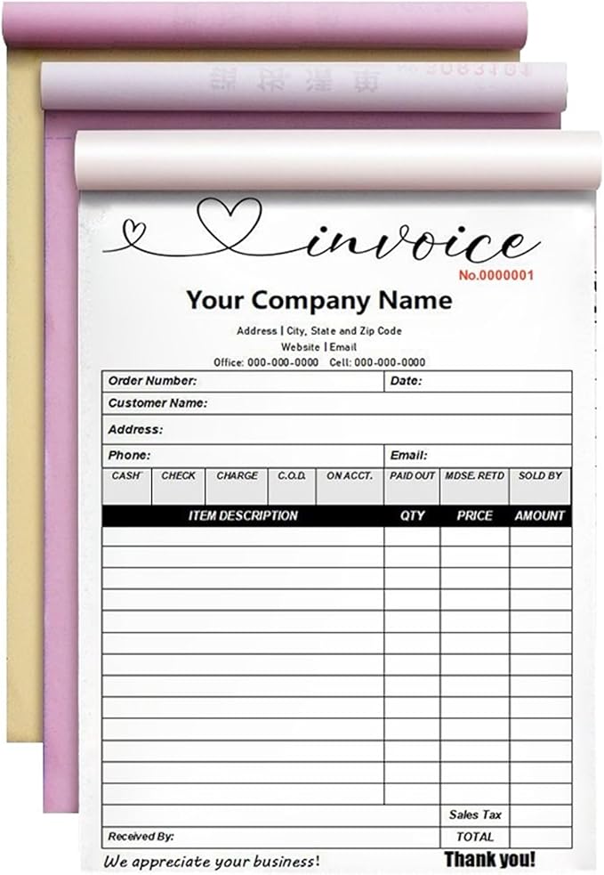 Custom Invoice Book in 3-Part /2-Part Receipt Book by Wasetell