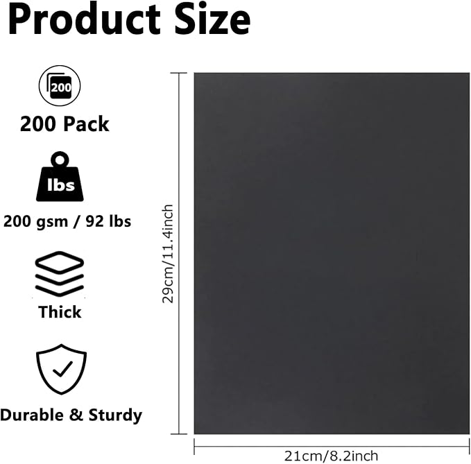 QTLCOHD 200 Sheets Black Cardstock, 8.5 x 11 Inch, 92 lb Construction Paper Bulk - Image 2