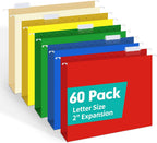 HERKKA Extra Capacity Hanging File Folders, 60 Pack Reinforced Letter Size