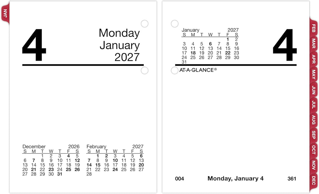 AT-A-GLANCE 2027 Desk Calendar Refill, Daily Desk Pad Refill, 3" x 3.75", Loose-Leaf (E9195027)