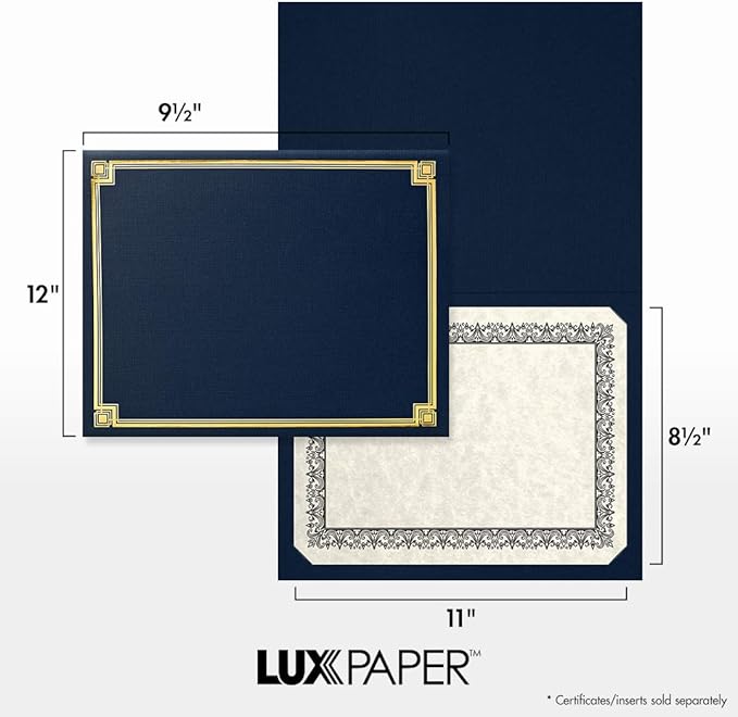 LUXPaper 9.5" x 12" Certificate Holders | Nautical Blue Linen | Embossed Gold - Image 3