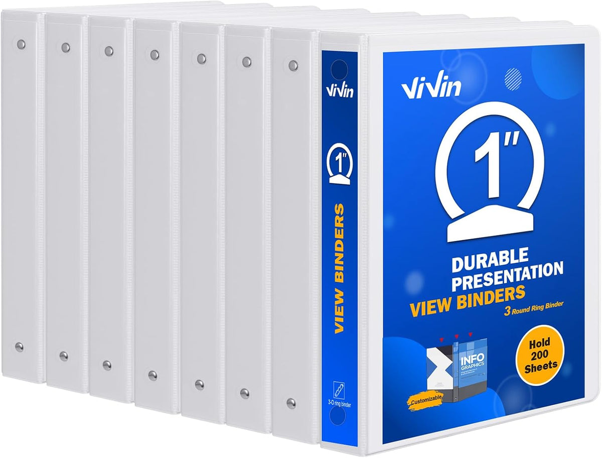 3 Ring Binder 1 Inch, ViVin Sturdy 1"-Round Ring Binder