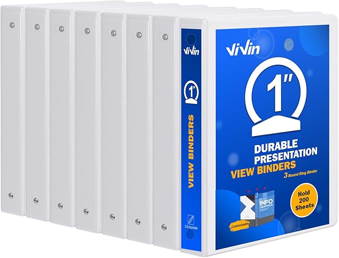 3 Ring Binder 1 Inch, ViVin Sturdy 1"-Round Ring Binder by ViVin