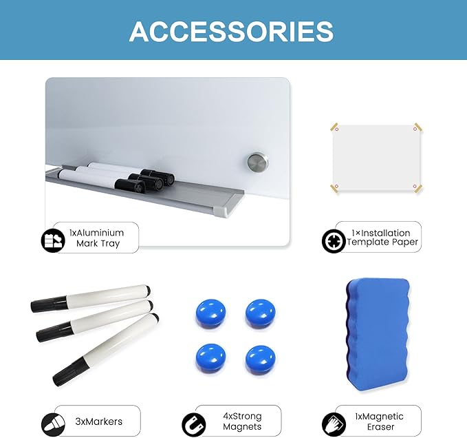 Magnetic Glass Writeboard 40"x60" Premium Tempered Dry Erase Boards Wall - Image 3