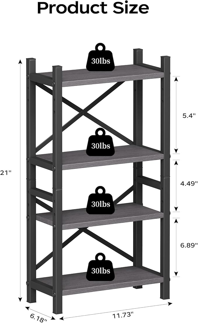 Homeiju Desktop Bookshelf, 4-Tier Stackable Narrow Desk Bookcase, Adjustable - Image 3