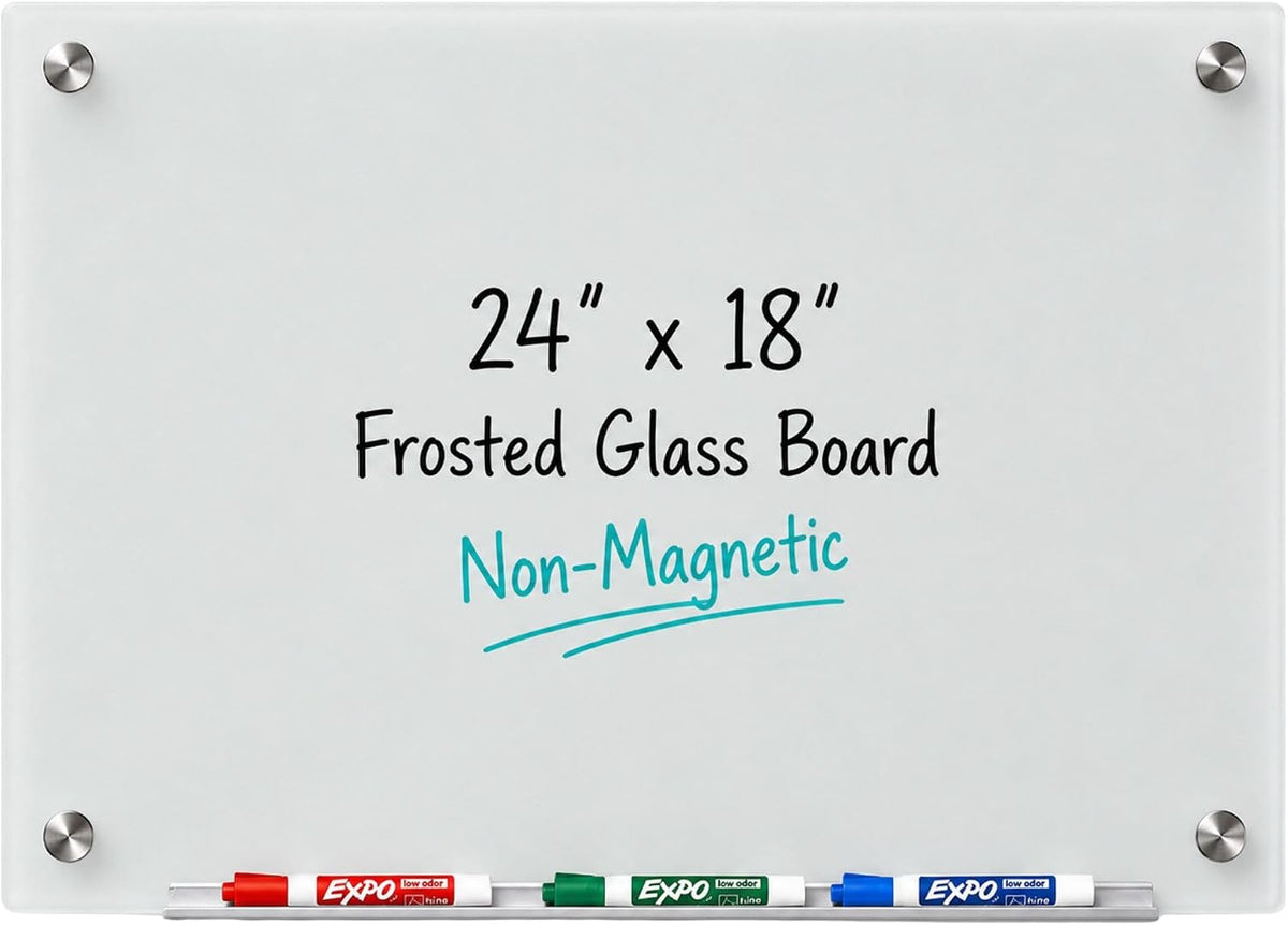 Audio-Visual Direct Non-Magnetic Glass Dry-Erase Board, 24" x 18", ...