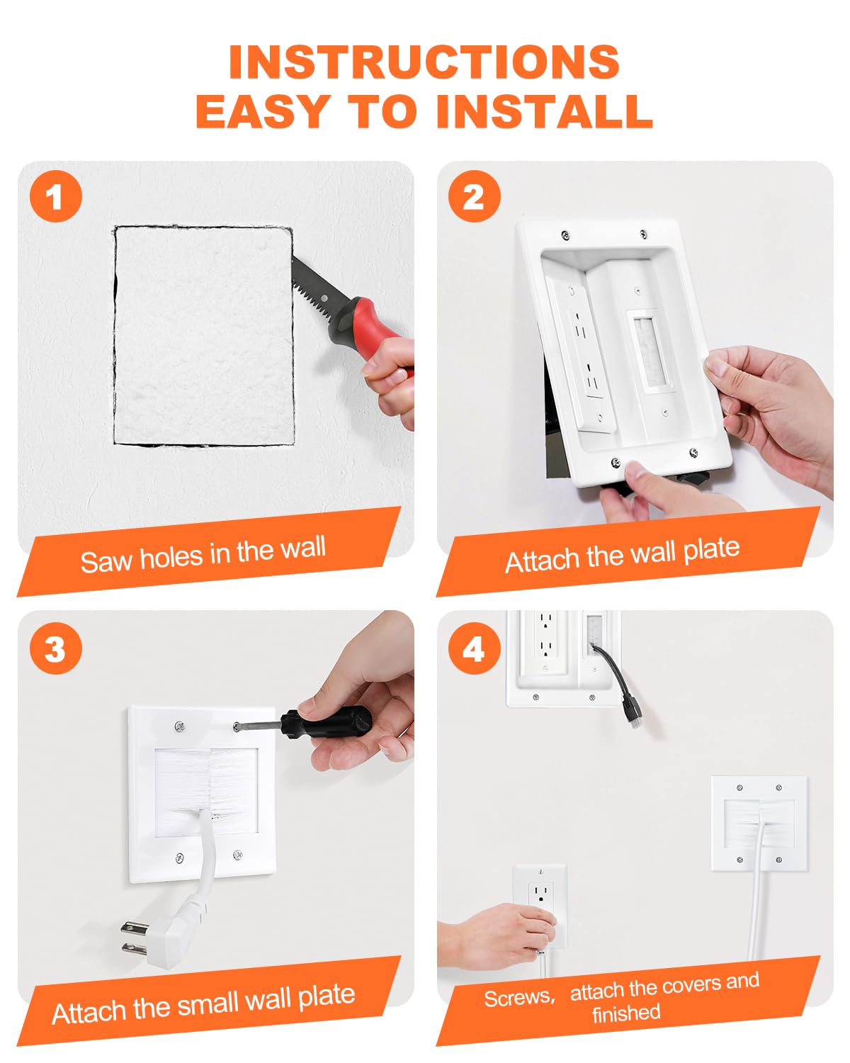 in Wall Cable Management Kit with Recessed Outlet Box, TV Cord Hider & Co...